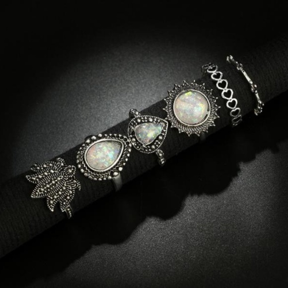 NEW 6pc white fire opal ring set - Picture 5 of 7